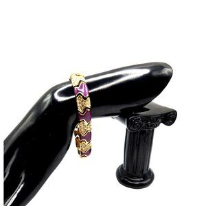 Vintage KJL Kenneth Jay Lane Purple Enamel Rhinestone Panel Cuff Bangle Bracelet